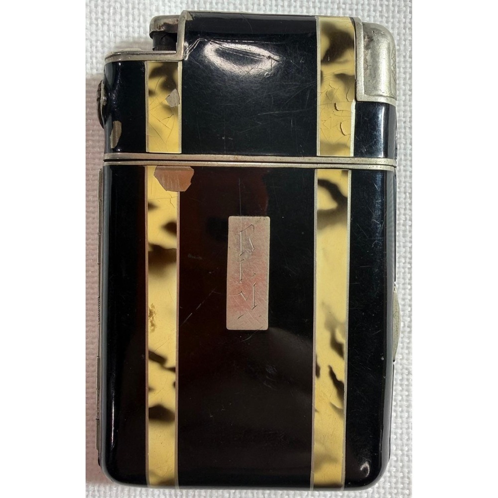 VTG Marathon Slide-A-Lite Cigarette Case‎ Lighter Art Deco Enamel Tortoise Box